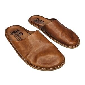 VIBAe Roma W 12 M 9 Brown Leather Ergonomic Slip On Mules Casual Flat Shoes
